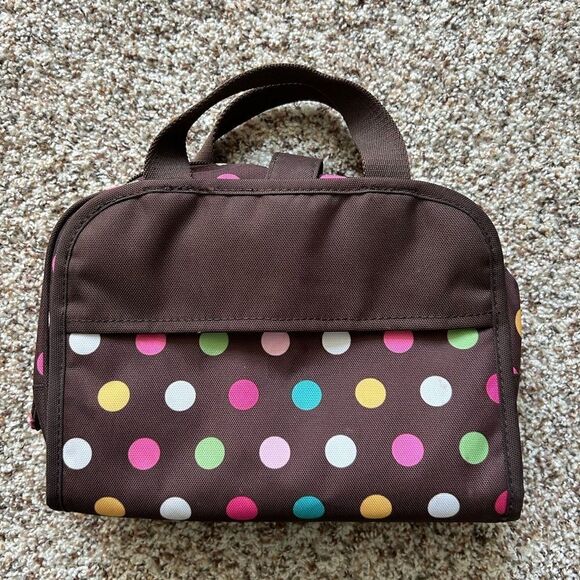 Pottery Barn Brown Polka Dots Travel Tote Bag and Small Toiletry Cosmetic Bag - Picture 13 of 14